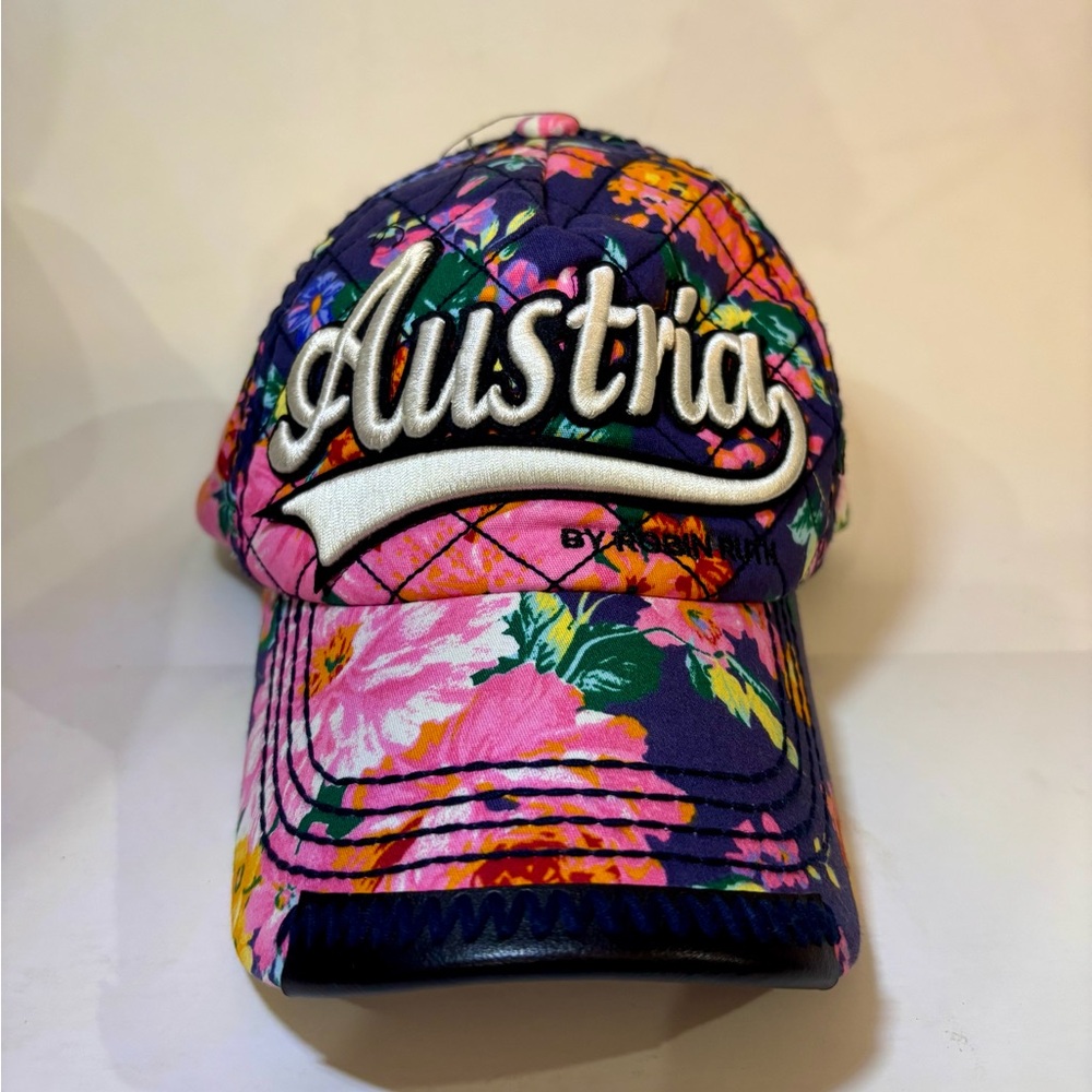Austria Navy Blue Floral Embroidered Cap by Robin Ruth